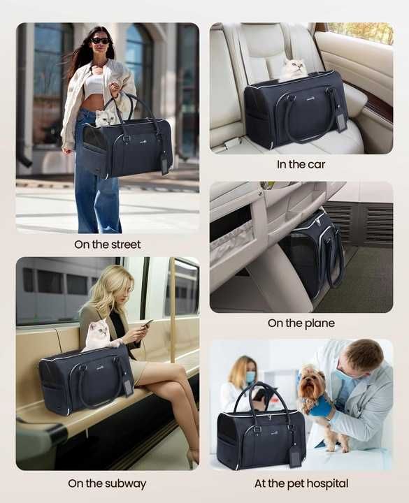 Torba transportowa Pecute dla zwierząt domowych, granatowa 43x31x29cm
