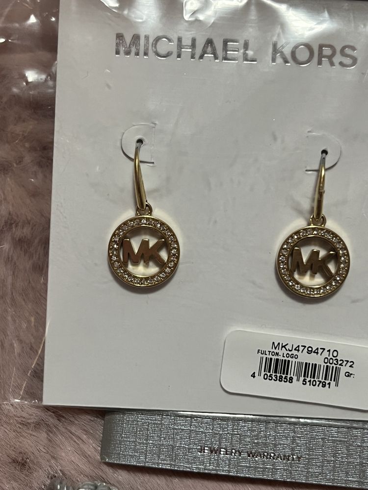 Michael Kors kolczyki Logo MK wiszące brilliance zlote pudełko