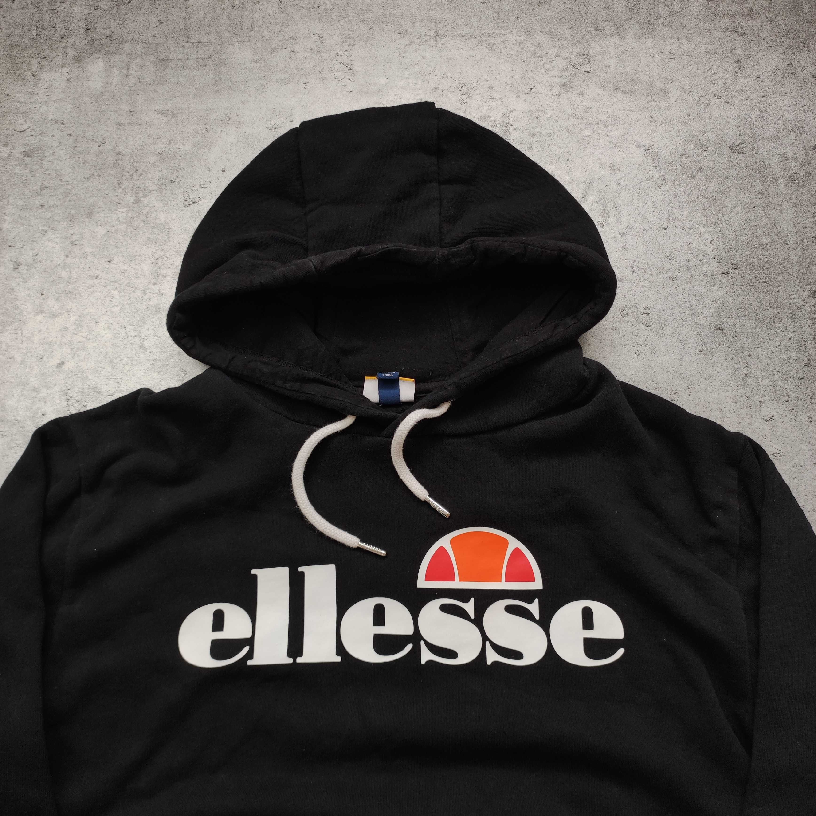 MĘSKA Bluza z Kapturem Czarna Hoodie Ellesse Duże Logo Nadruk Bawełna