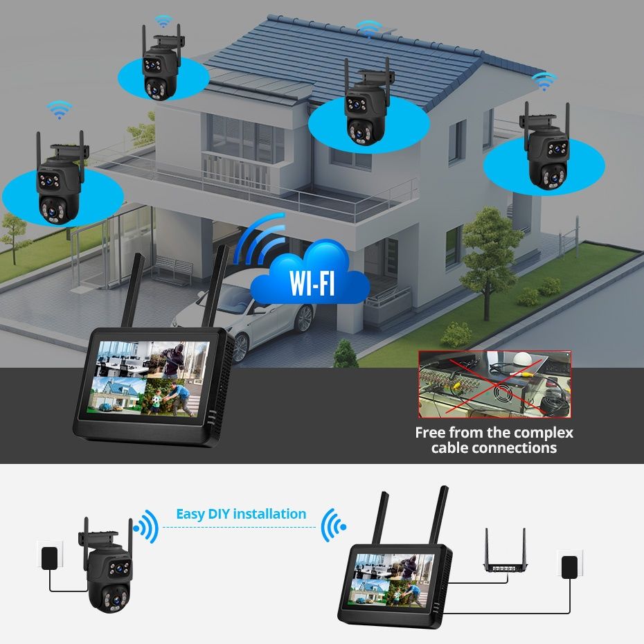 NVR Реєстратор відеоспостереження з монітором 2 в 1 ICSee WiFi