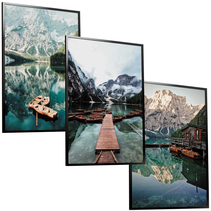 50x40 obrazy w ramie plakaty ramka ŁÓDKA GÓRY DOLOMITY JEZIORO BOHO