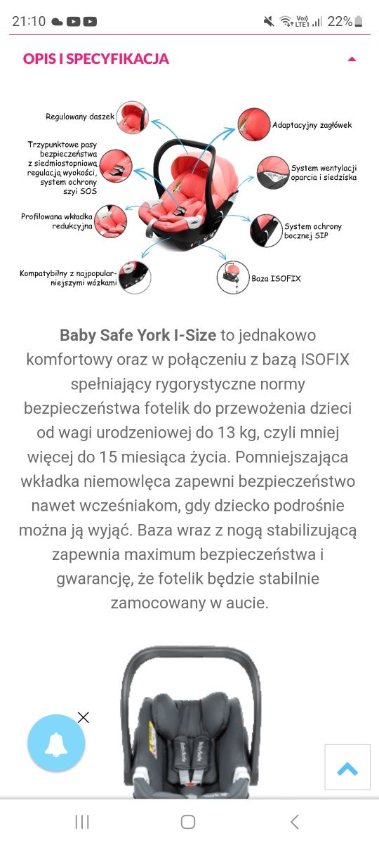 Fotelik samochodowy BabySafe York I-Size+ Baza