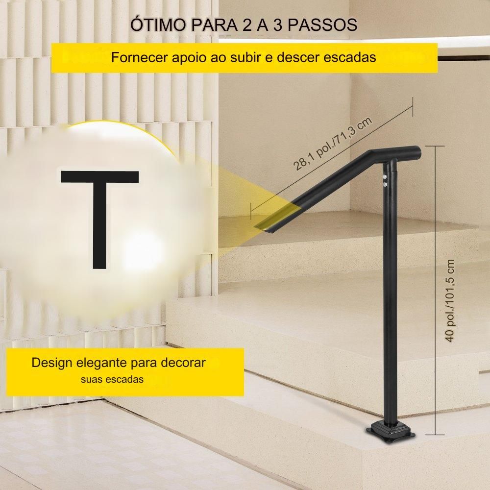 Corrimão de Aço - 102x71.3cm - 1-3 Degraus - 150 kg de Capacidade