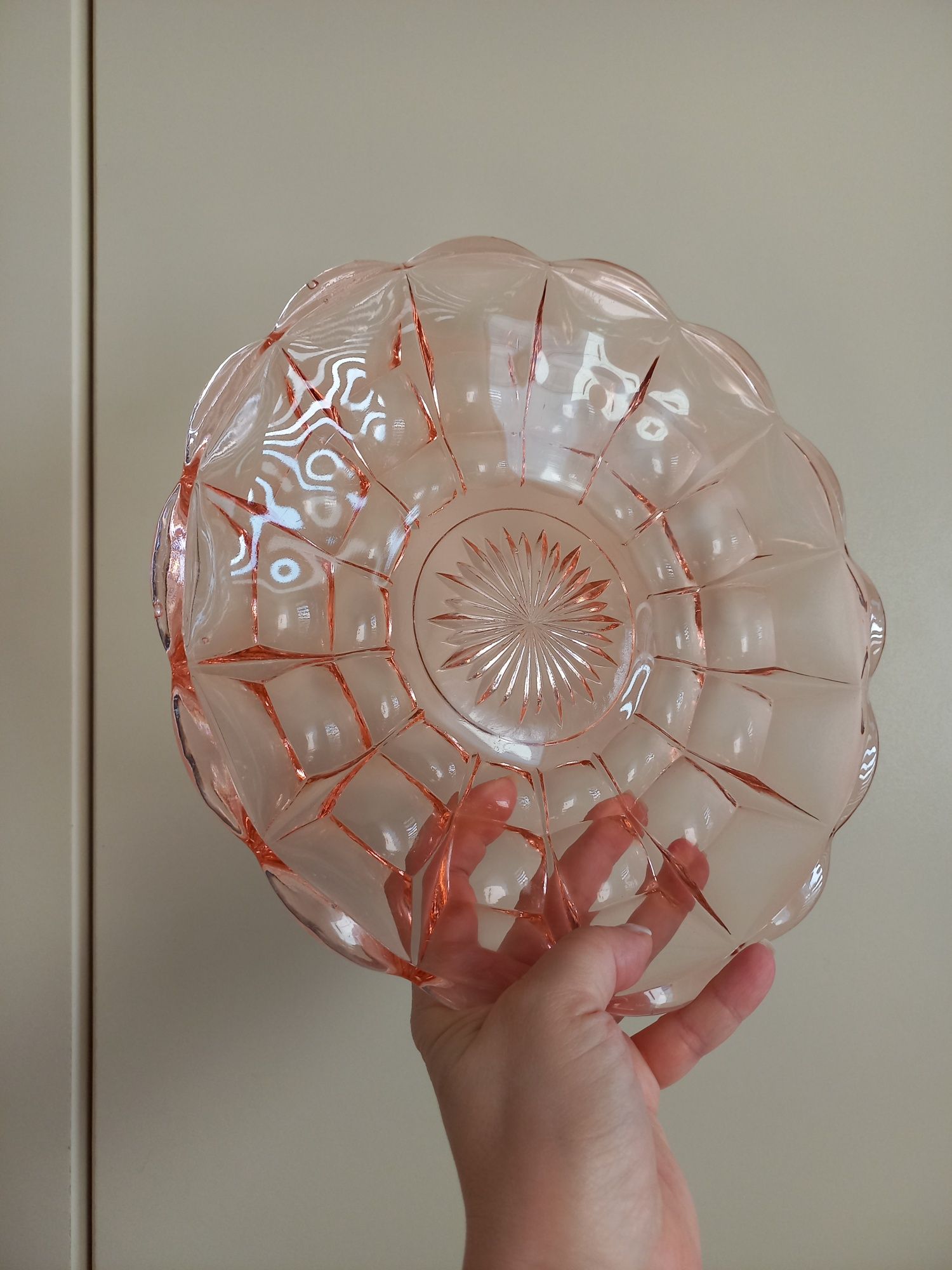 Rozalinowa patera szkło PRL różowe szkło talerz