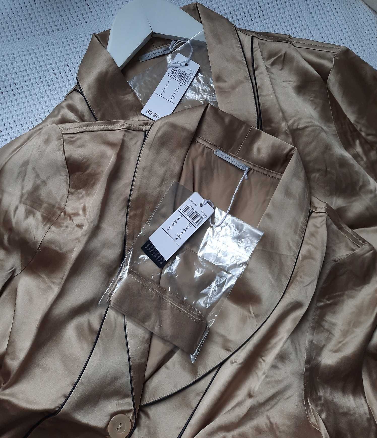 100% Jedwab Intimissimi nowa koszula piżama bluzka jedwabna beż S