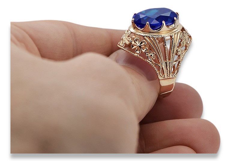 Pierścionek z czerwonego złota 14k z Szafirem Vintage vrc031 Gdańsk