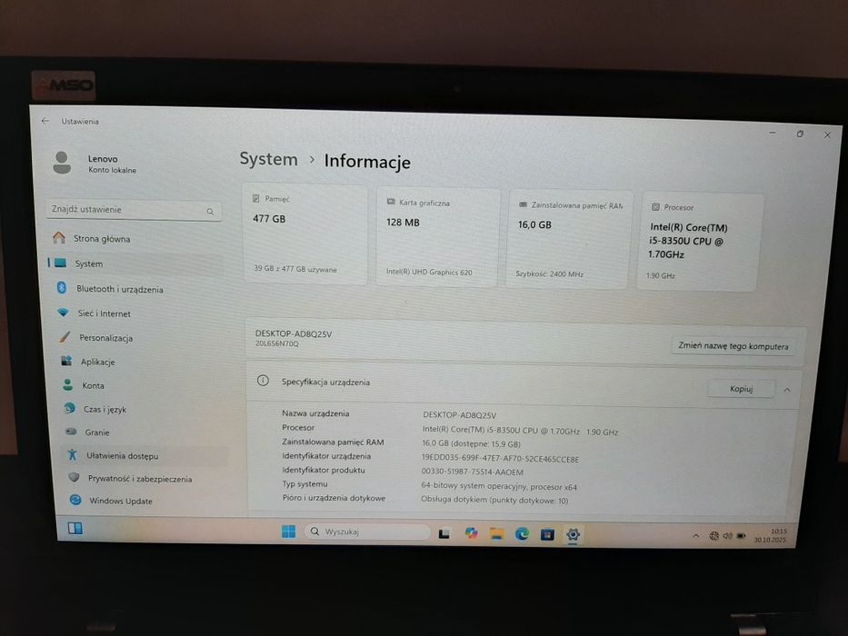Laptop Lenovo ThinkPad T480