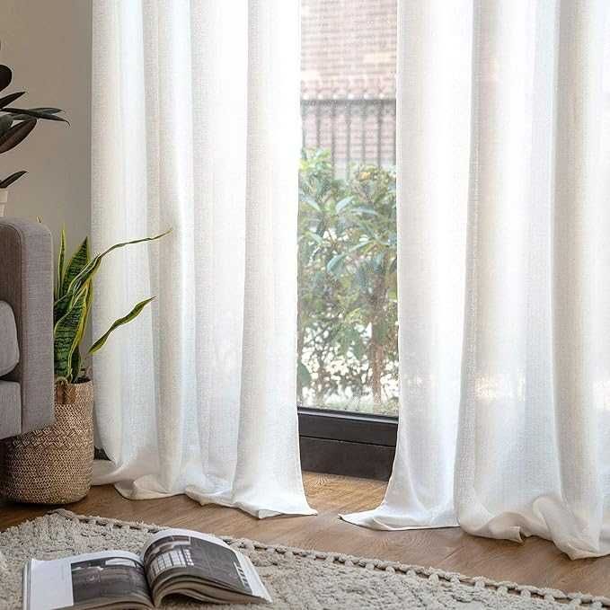 Zasłony 2 szt., białe, lniana imitacja, półprzezroczyste 140x280 cm