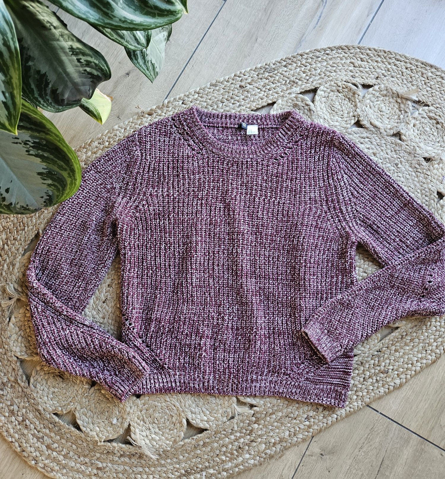 Sweter burgundowy damski casual H&M z ażurowym zdobieniami M capsule j