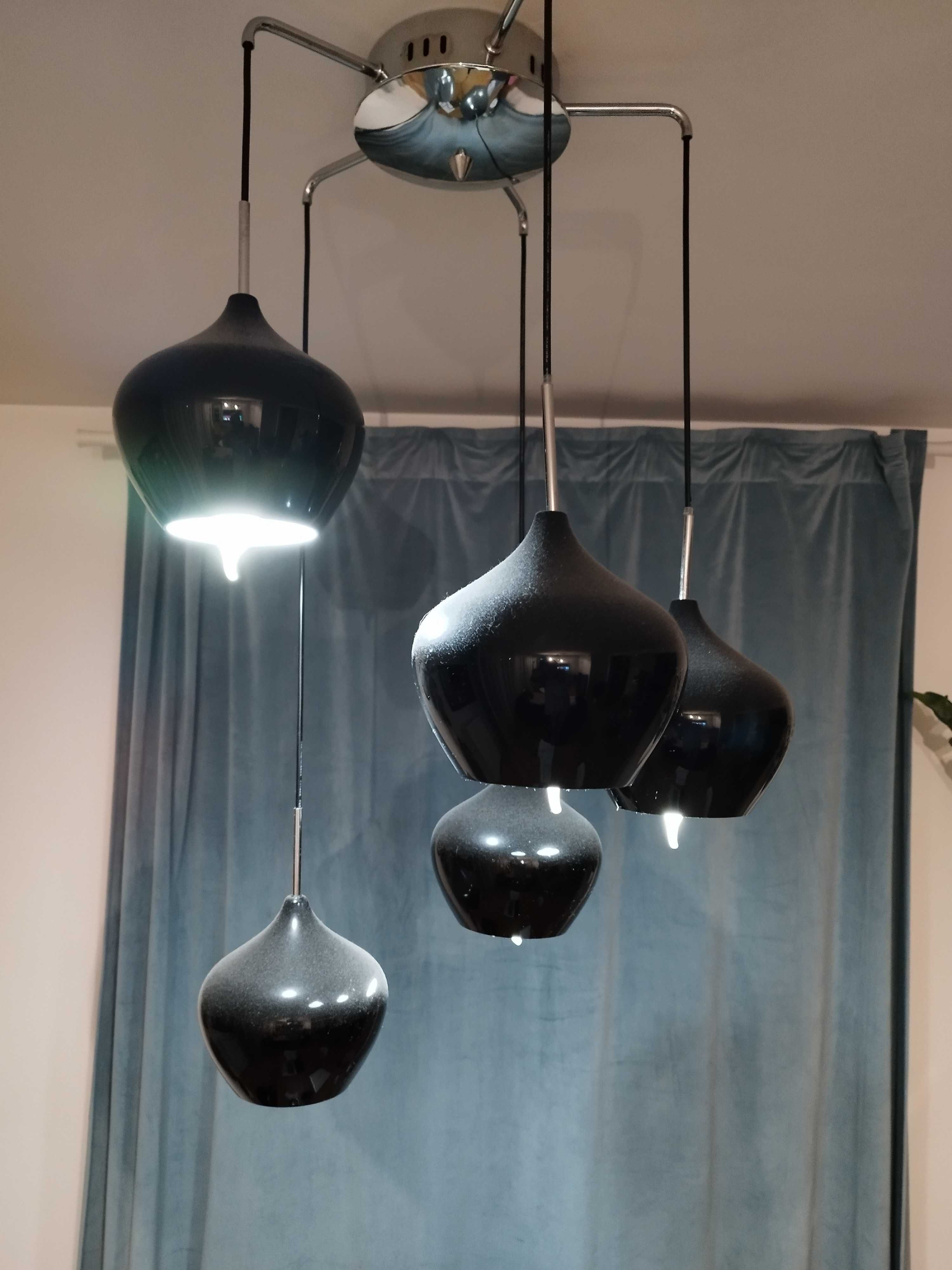 Lampa 5 opraw czarna wiszaca szklana