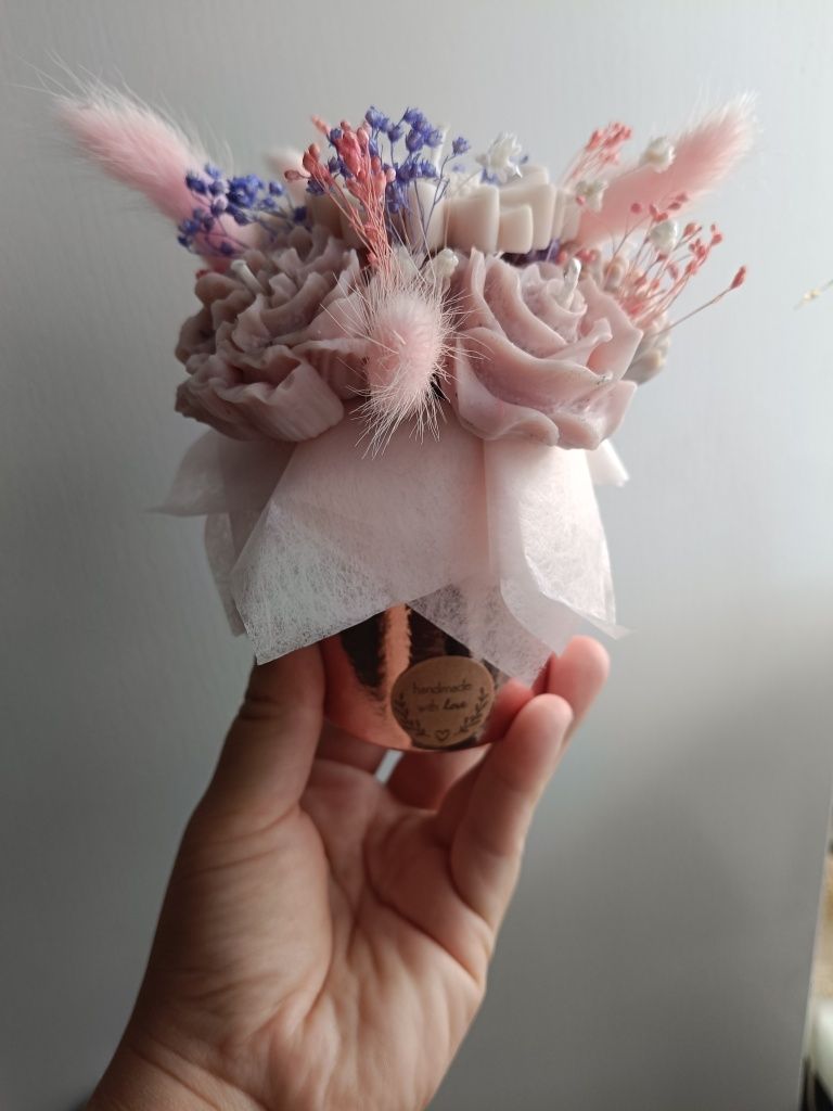 Mini Flowerbox kwiaty z wosku sojowego - Handmade