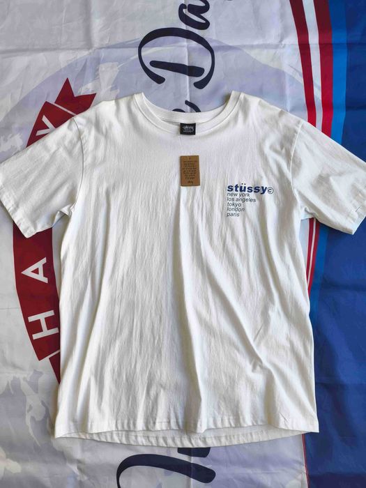 Stussy Męska Biała Koszulka z Nadrukiem L
