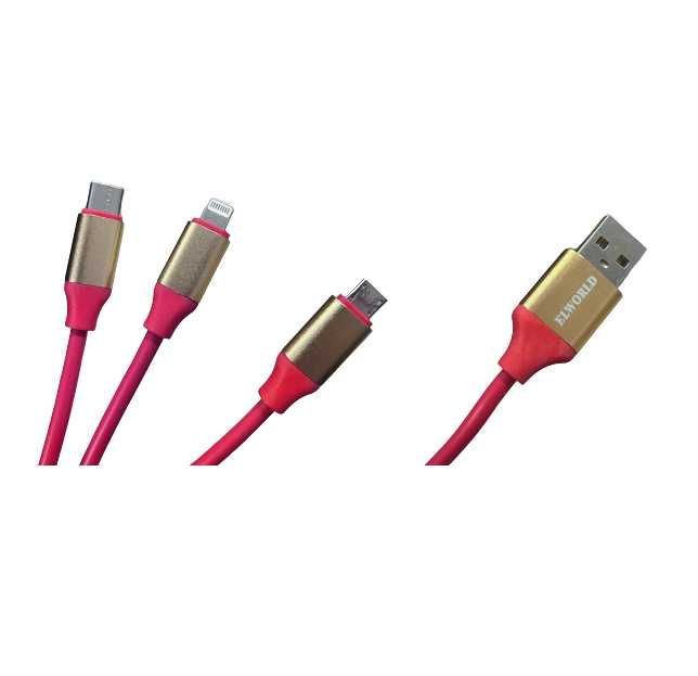 Kabel silikonowy 3w1 USB - USB-C, Apple lightning, Micro USB 1m 5szt