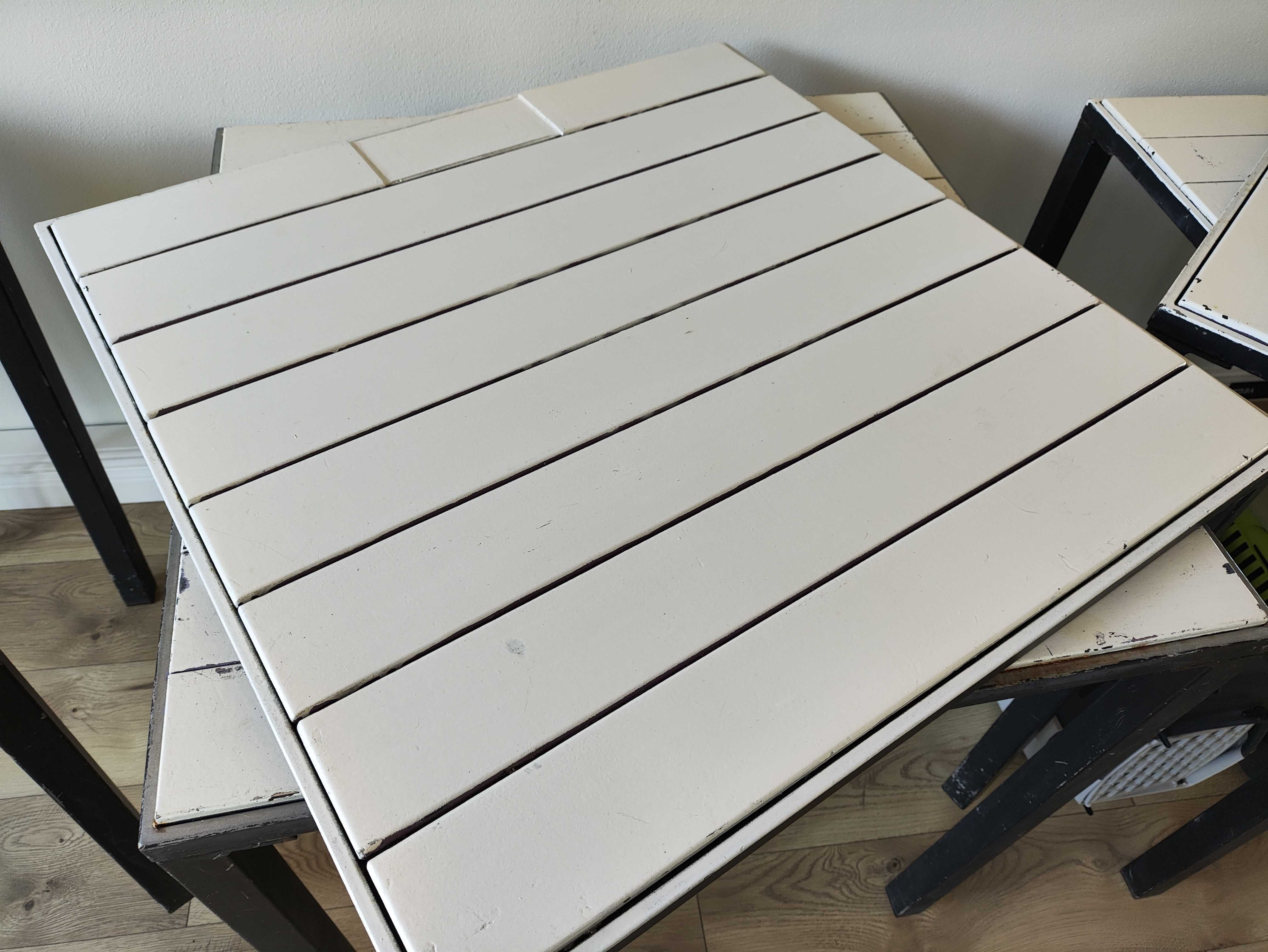 6szt Stół ogrodowy/barowy blat drewniany, nogi metalowe 76x76cm wys.74