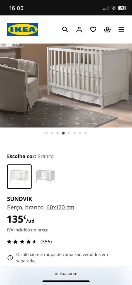 Berço com colchão de espuma, resguardo e protetor de berço • NOVO
