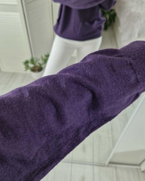 Lindbergh fioletowy wełniany sweter w serek 50% wełna merino XL