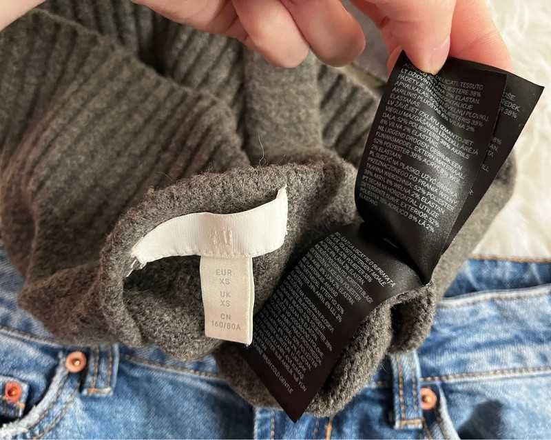 Szary crop top H&M XS 34 z domieszką wełny sweterkowy