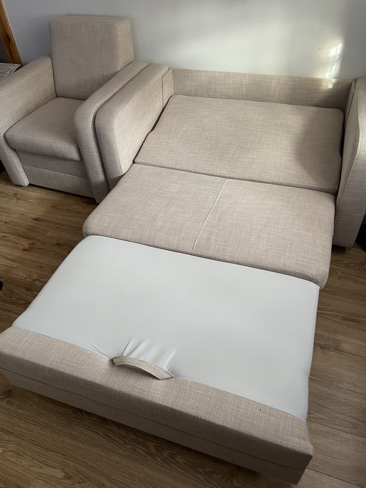 Nowy komplet, sofa rozkładana + fotel Bodzio