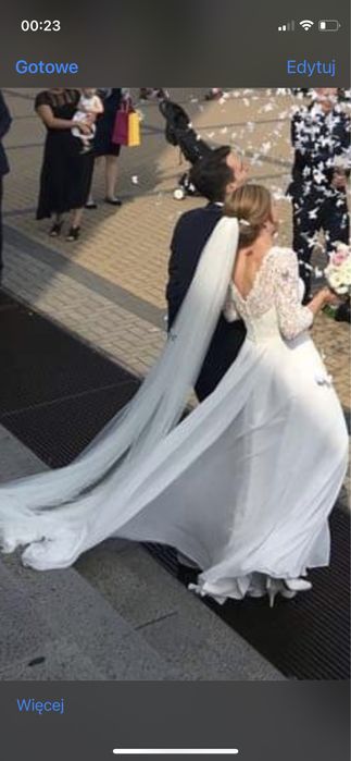 ! DELIKATNA i ELEGANCKA ! suknia ślubna i 2 welony (krótki i długi)