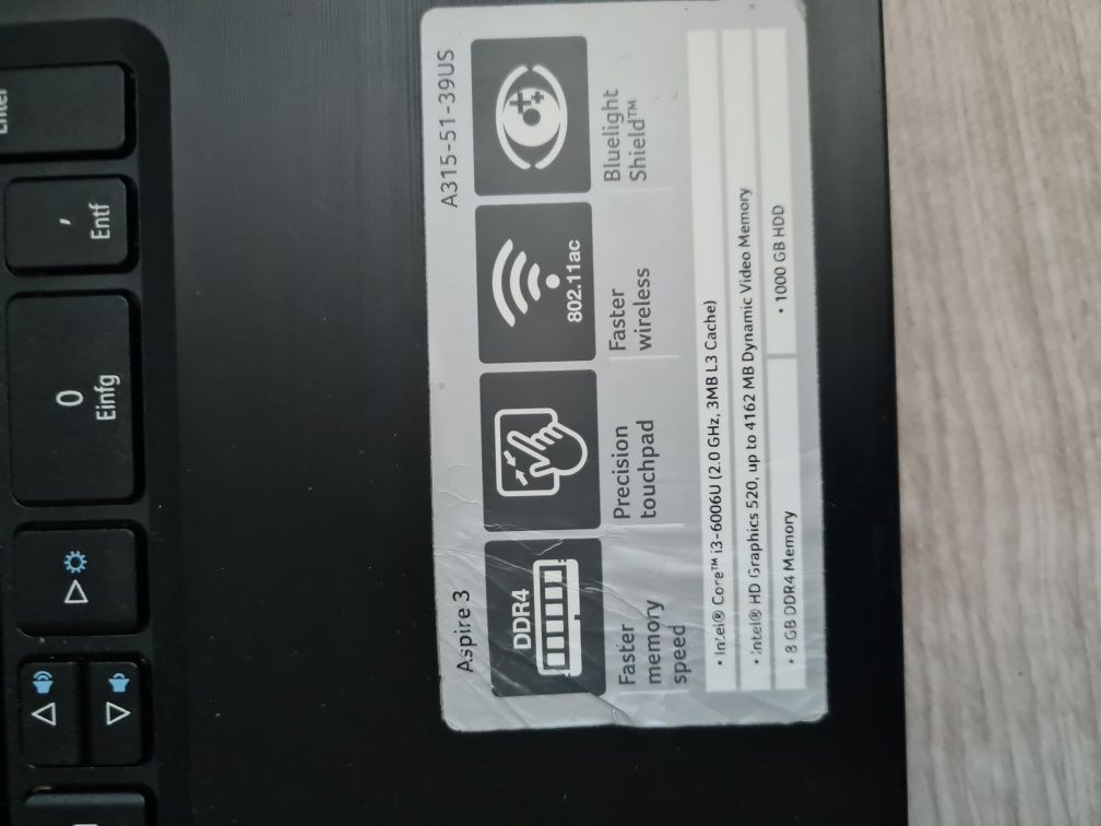 Laptop notebook Acer Aspire A315-51  8gb 1000Gb