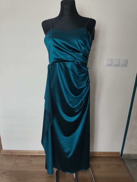 Nowa satynowa sukienka butelkowa zieleń 42-44