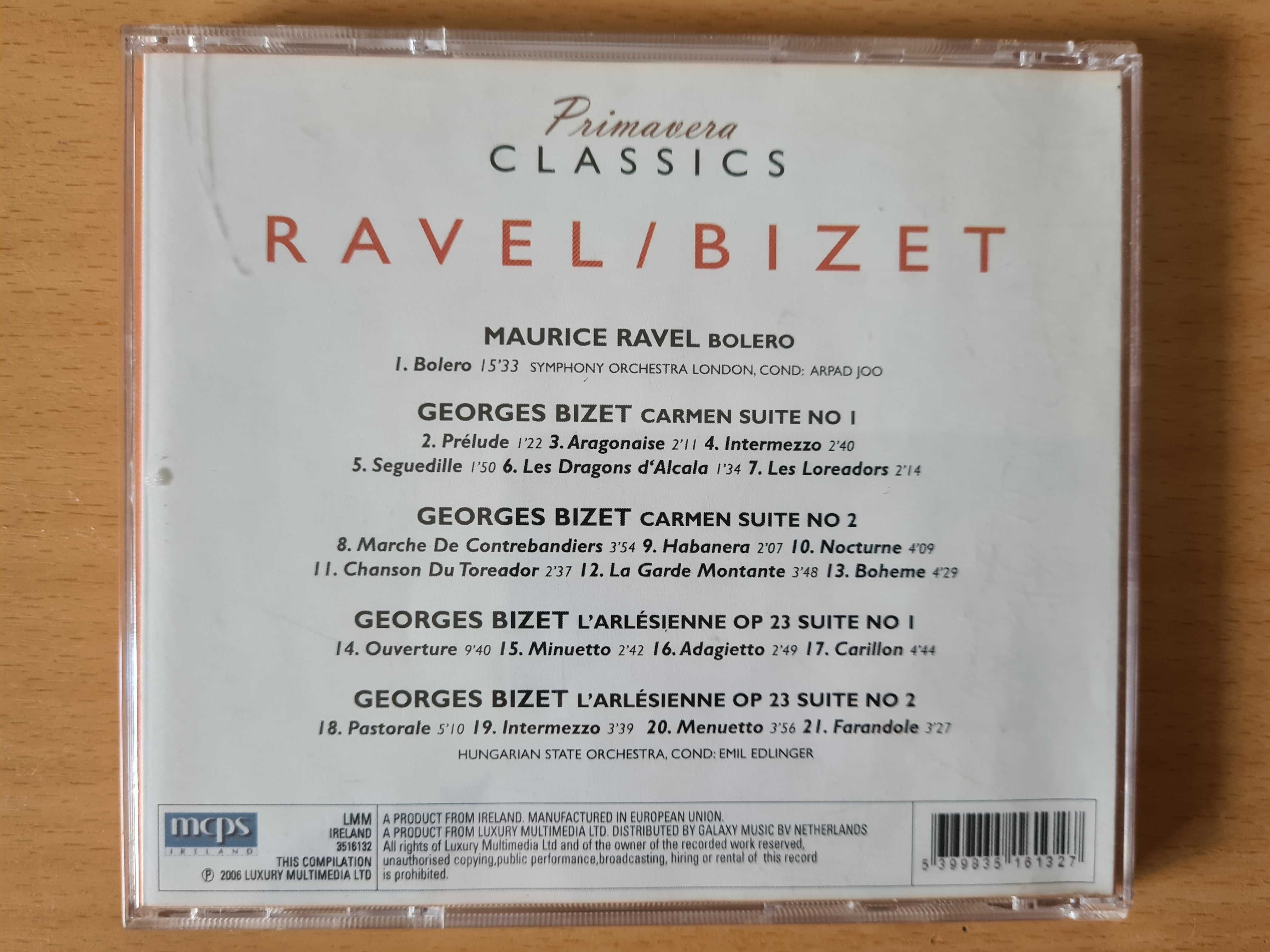 CD audio com o Boléro de Ravel e Carmen & L'Arlésienne Suites de Bizet