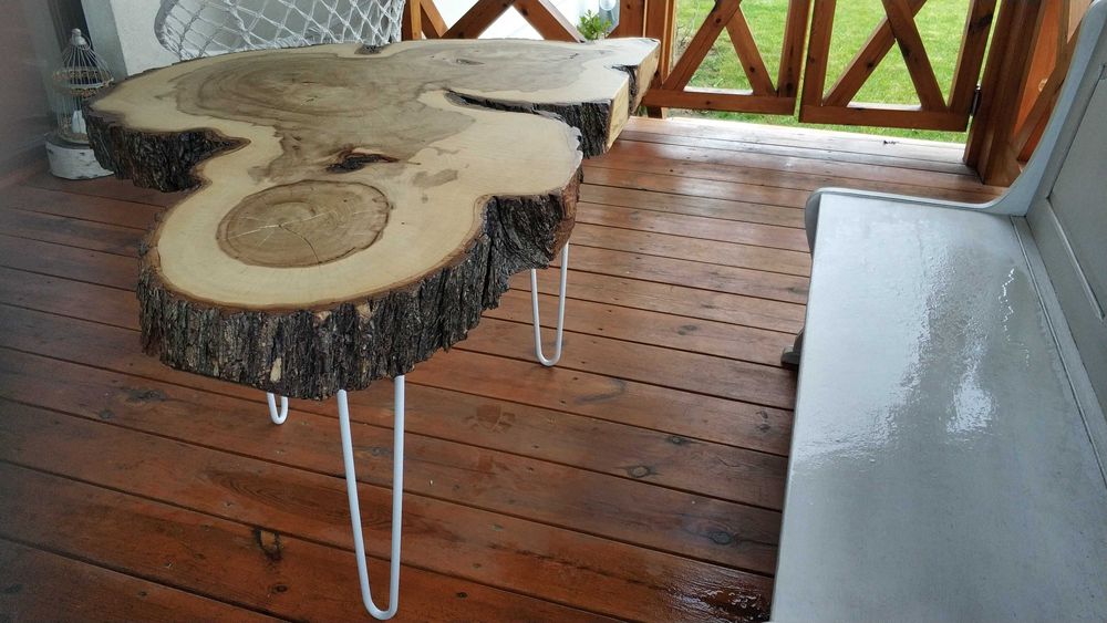 Stolik z plastra drewna PLASTER wiąz styl LoFt kawowy eko ogród