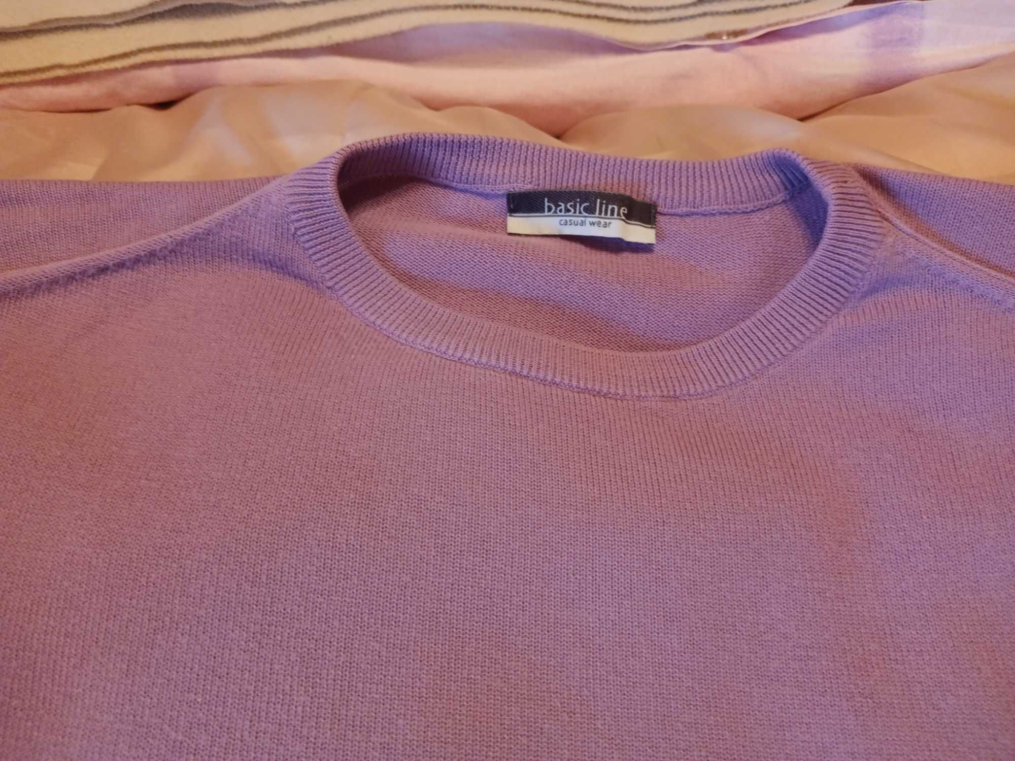 Sweter męski fioletowy duży XL ozdobne szwy na zewnątrz
