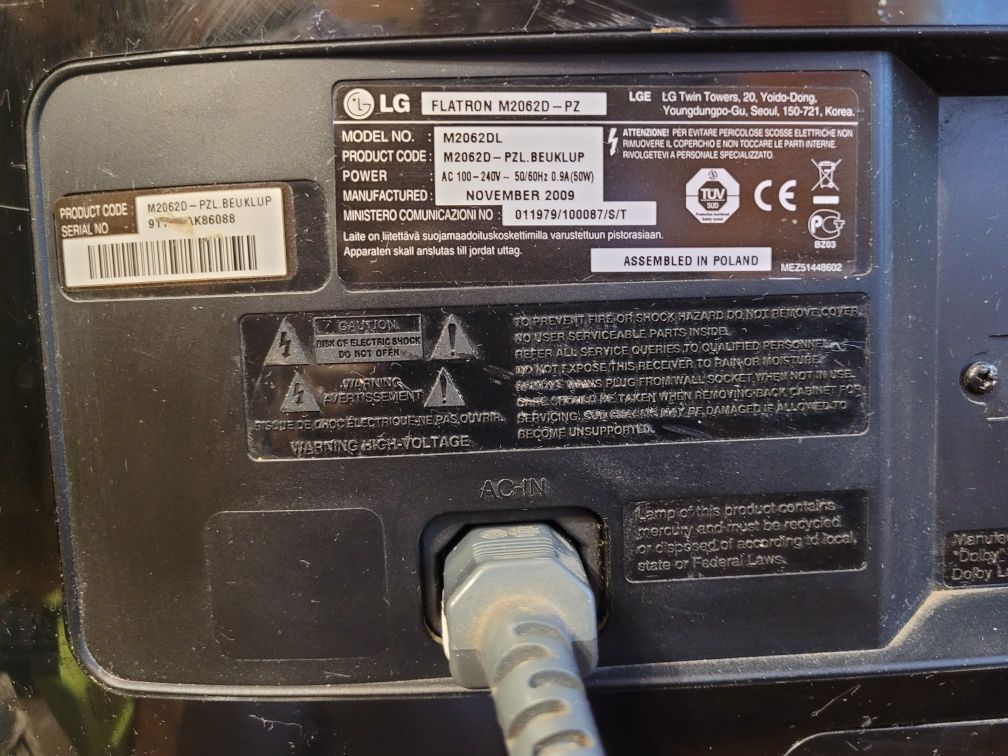 Monitor z funkcją TV TV LG FLATRON M2062DL