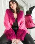 daisy street 56 8xl różowa kurtka z eko skóry z futerkiem h14844