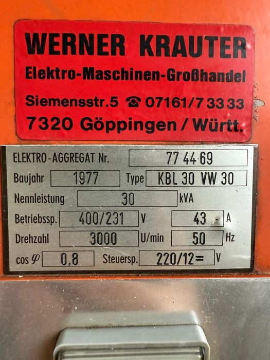 Agregat prądotwórczy 30 kVA 43A KW