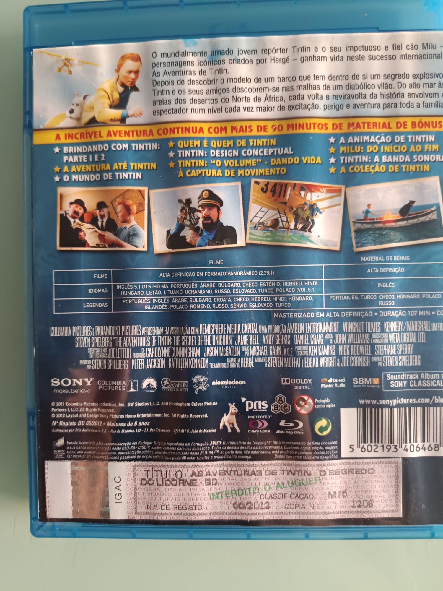 Blu-ray Tintim o segredo de licorne