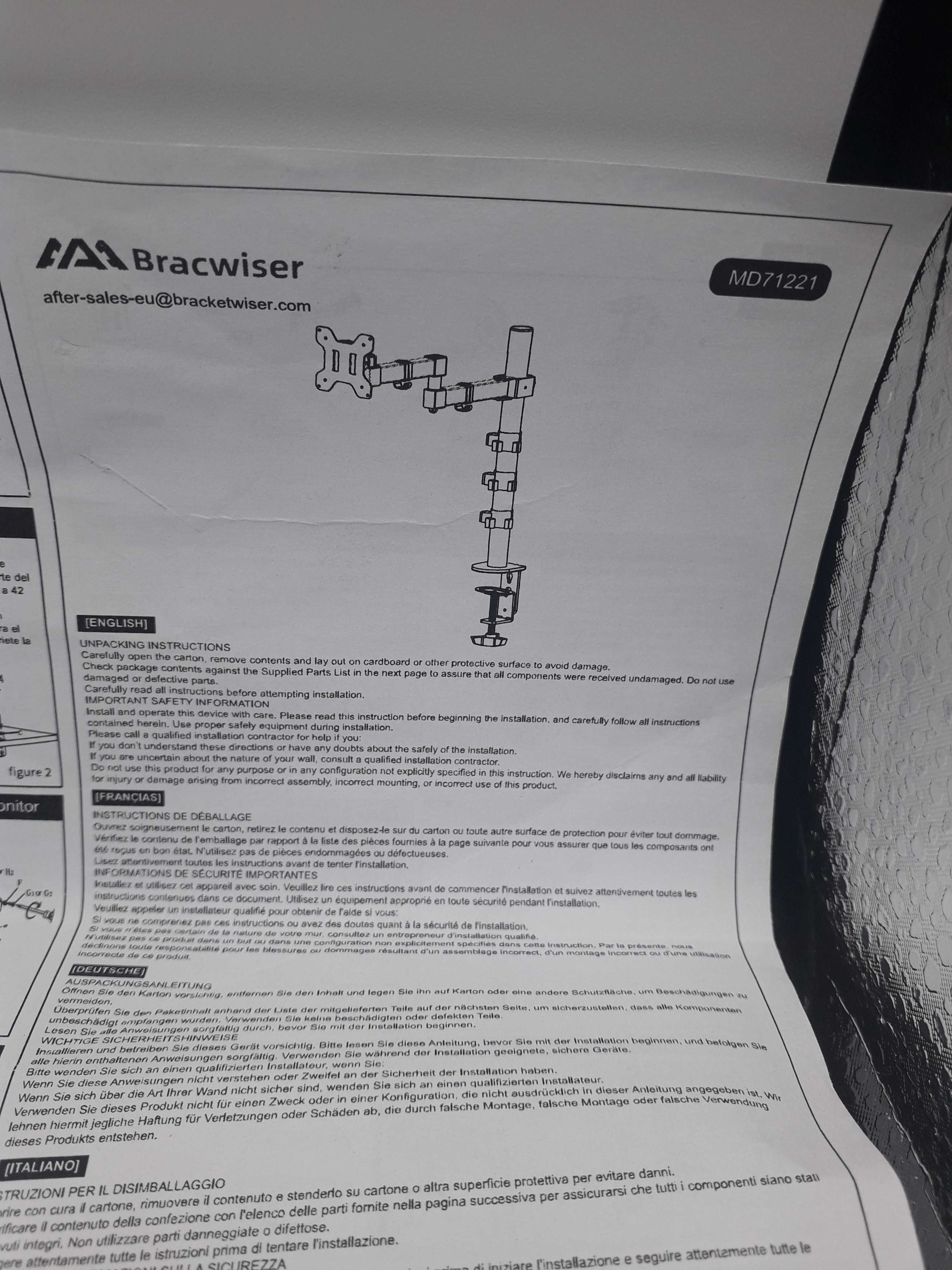 Braço de suporte para monitor Bracwiser 120CM