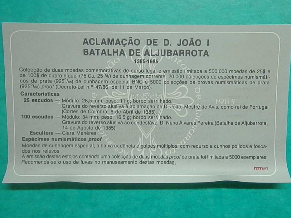 1335 - PROOF: 25$00 + 100$00 D.João I e Aljubarrota, por 55,00