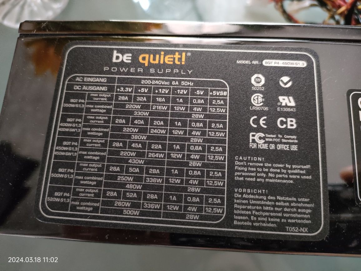 Zasilacz Komputer PC Be Quiet! BQT P4-450w S1.3