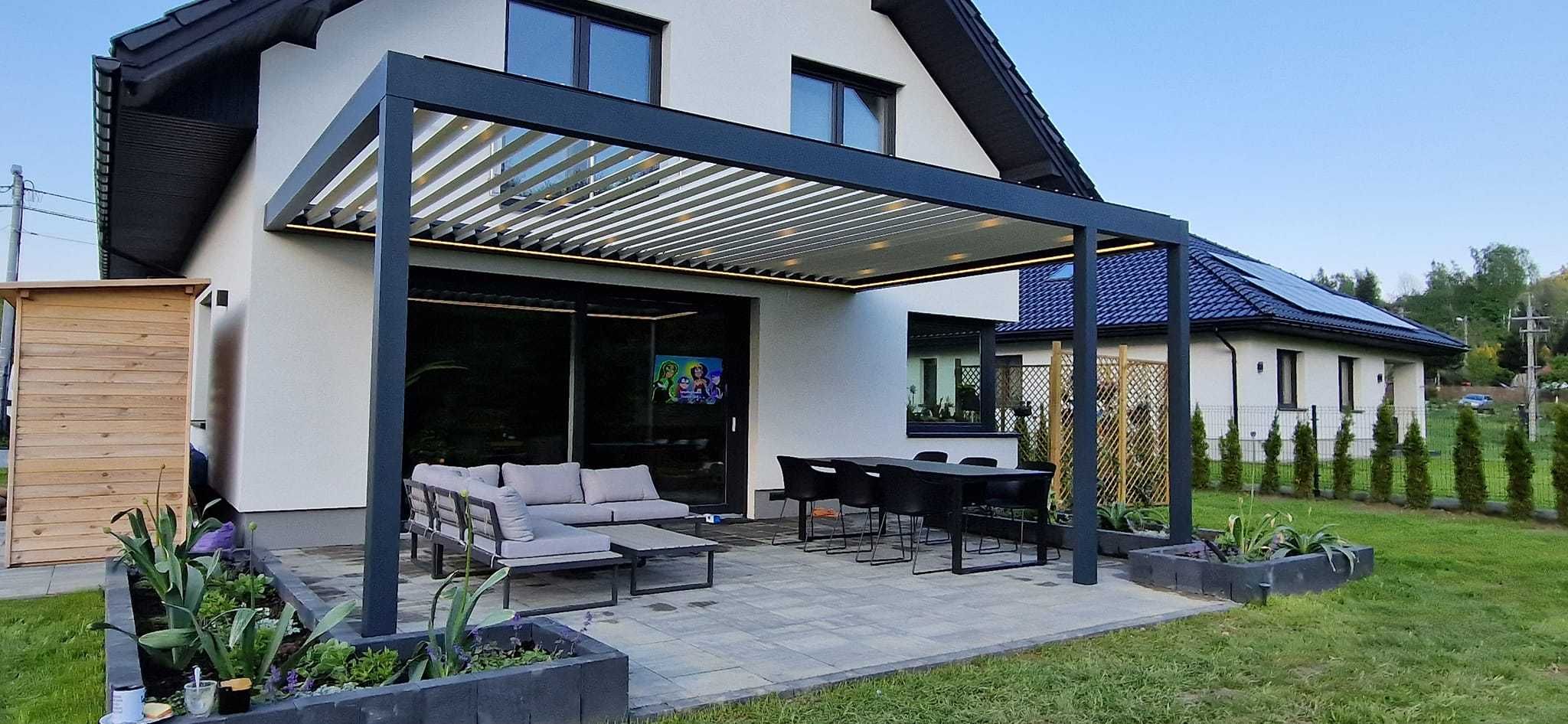 Pergola ogród zimowy nowoczesne solidne zadaszenie tarasu lamele