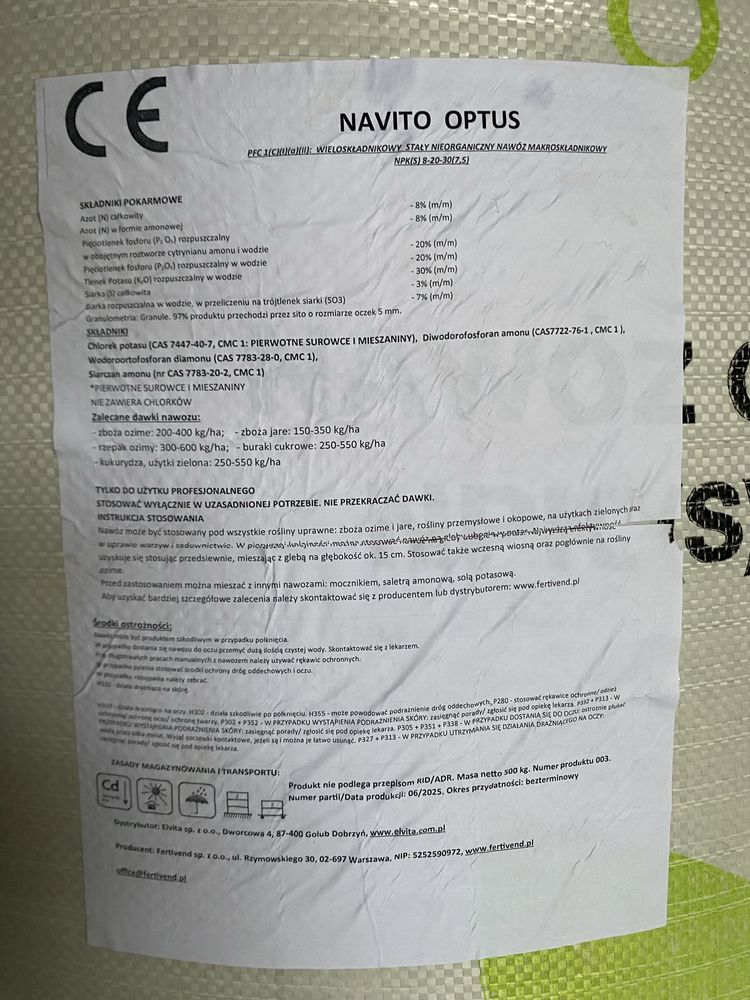 Nawóz NPK 8‑20‑30 + S (z siarką)