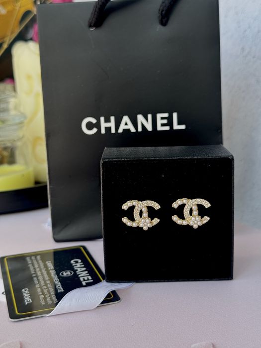 Сережки Chanel, шанель пусети з перлинами, сережки святкові