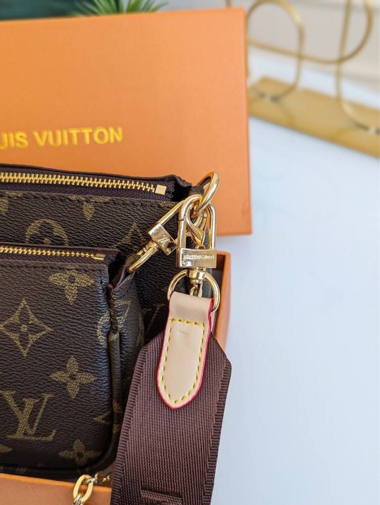 Сумка жіноча Louis Vuitton Multi Poshette brown pink Луи Витон женская