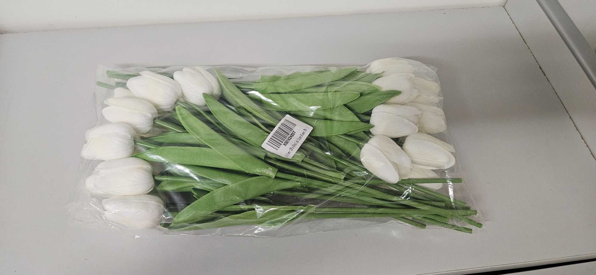 SZTUCZNE KWIATY białe tulipany do wazonu 33cm zestaw 30 sztuk Bukiet