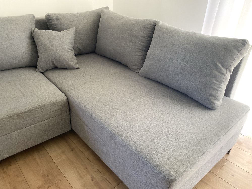 Narożnik duży sofa funkcja spania pojemnik szary polska marka