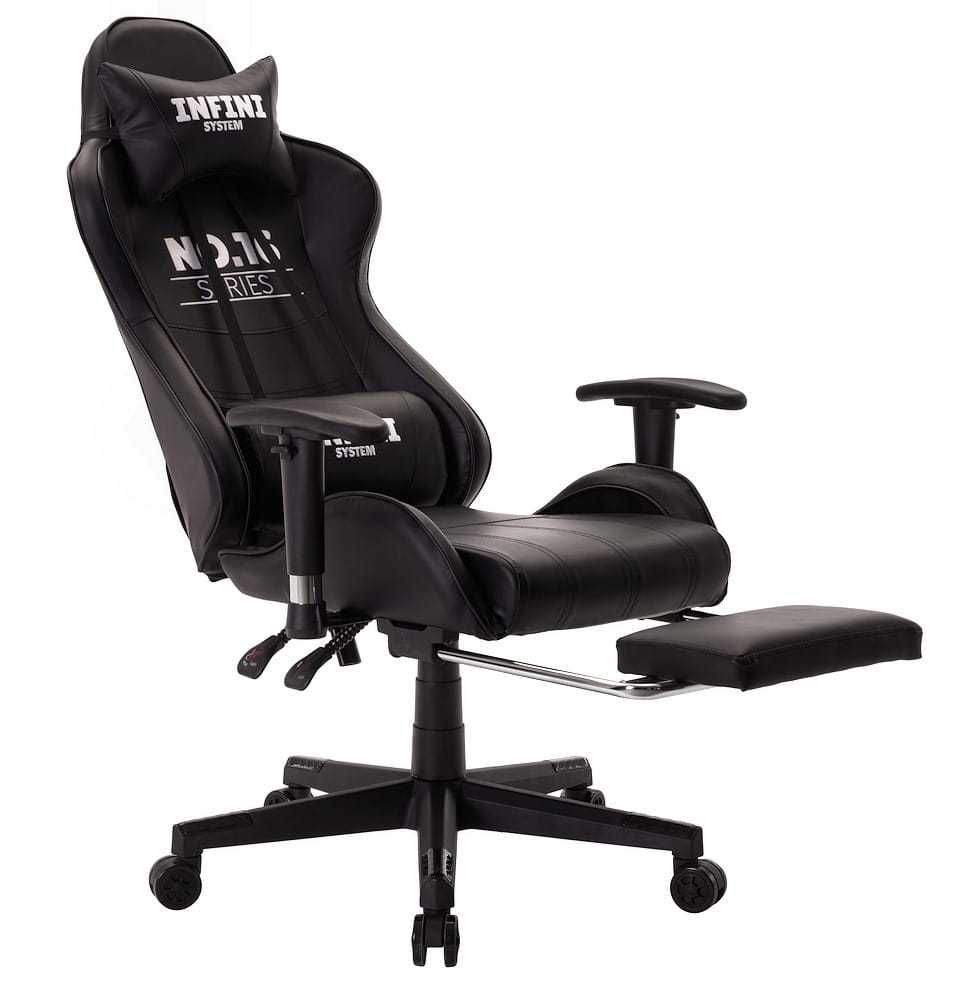 Fotel Gracza Infini series No.16 BLACK, krzesło gamingowe z podnóżkiem