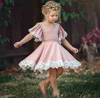 Sukienka dla dziewczynki rozmiar 110 pudrowy róż bliźniaczki