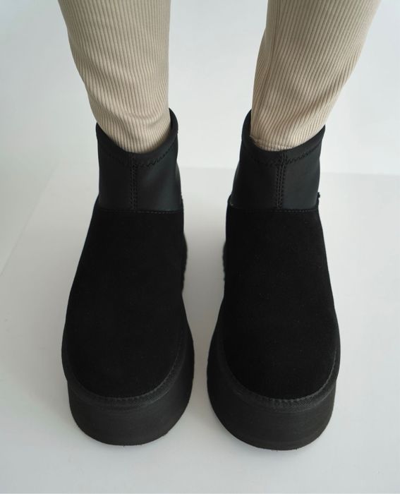 Оригінал UGG classic mini dipper black уггі короткі на платформі чорні