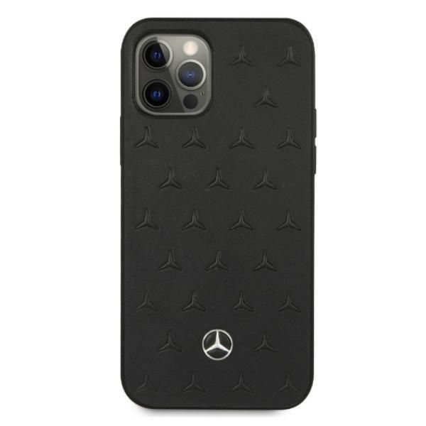 Etui iPhone 12 Pro Max Mercedes-Benz Skórzane Czarny z Gwiazdami