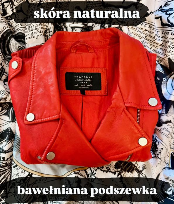 czerwona ramoneska ze skory naturalnej