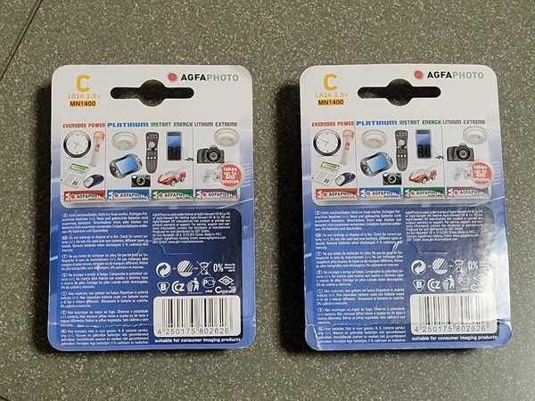 Pilhas LR14 AGFA - 2 pilhas - Novas, embalagem selada