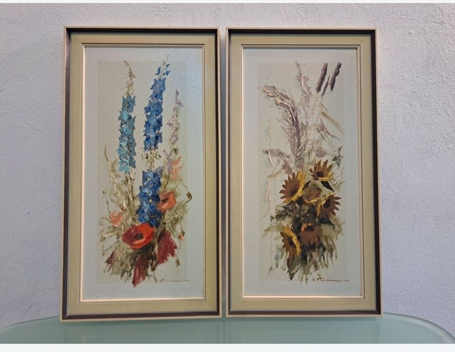 Obraz olejny na płótnie przedstawiający kolorowe polne kwiaty