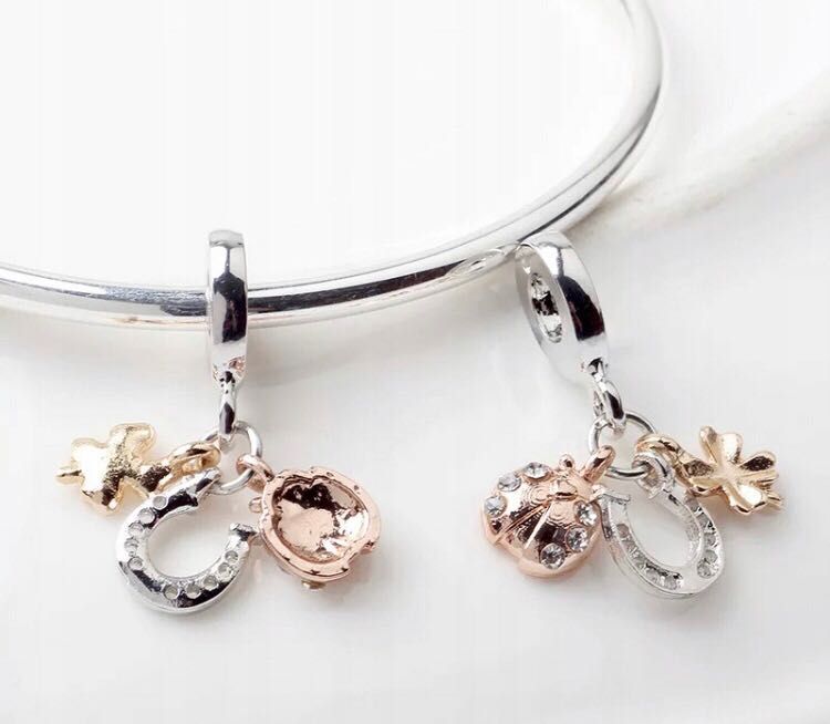 charms do pandora wisiorek złoty podkowa koniczyna biedronka
