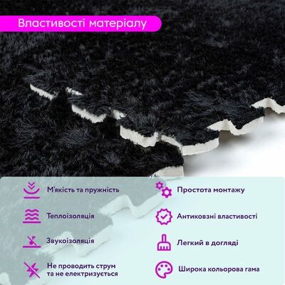 Підлога-Пазл Плюшевий 30Х30Х1СМ Чорний (D)